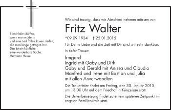 Traueranzeige von Fritz Walter 