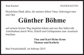 Traueranzeige von Günther Böhme 