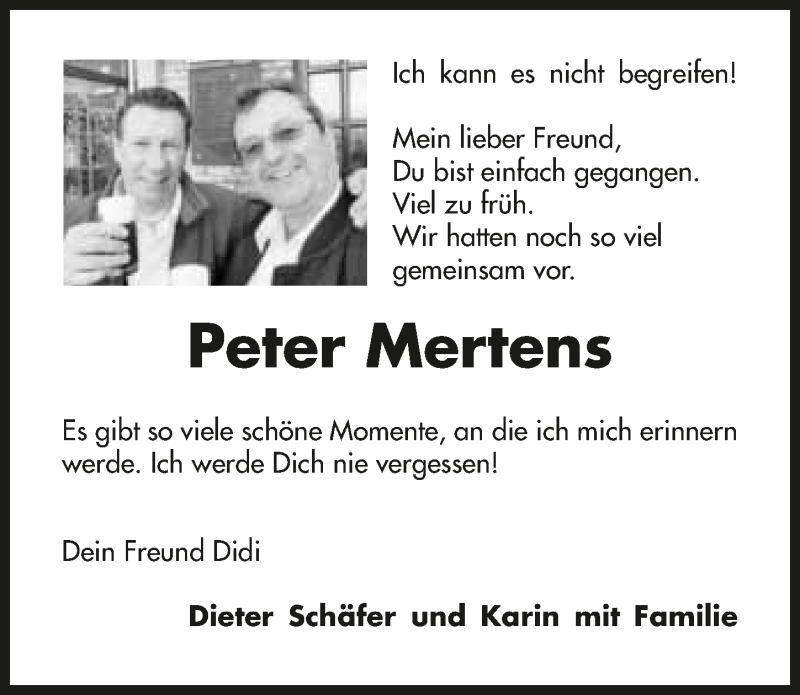  Traueranzeige für Peter Mertens vom 09.01.2016 aus 