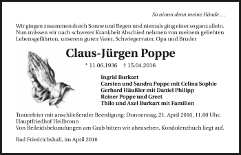 Traueranzeige von Claus-Jürgen Poppe 