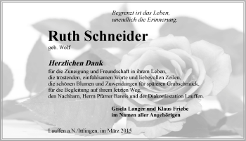 Traueranzeige von Ruth Schneider 