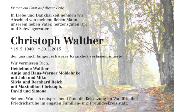 Traueranzeige von Christoph Walther 