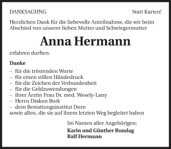 Traueranzeige von Anna Hermann 