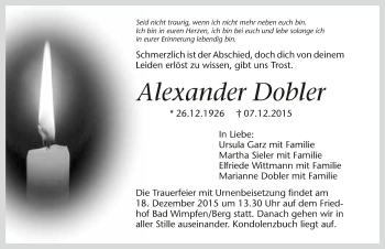 Traueranzeige von Alexander Dobler 