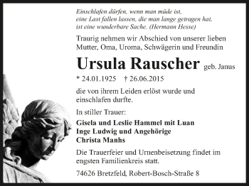 Traueranzeige von Ursula Rauscher 