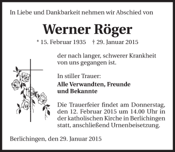 Traueranzeige von Werner Röger 