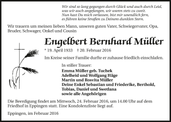 Traueranzeige von Engelbert Bernhard Müller 