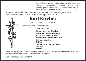 Traueranzeige von Karl Kircher 