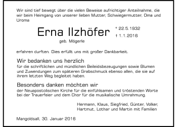 Traueranzeige von Erna Ilzhöfer 