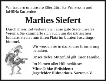 Traueranzeige von Marlies Siefert 