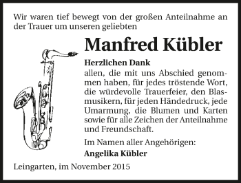 Traueranzeige von Manfred Kübler 