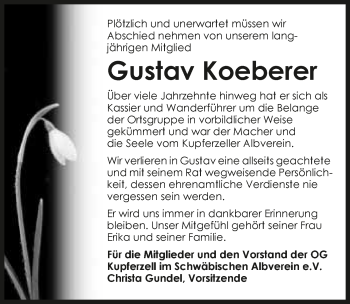 Traueranzeige von Gustav Koeberer 