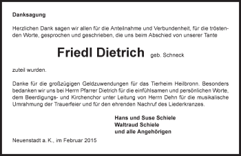 Traueranzeige von Friedl Dietrich 