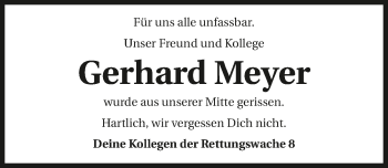 Traueranzeige von Gerhard Meyer 