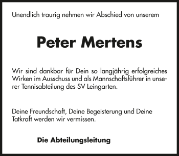 Traueranzeige von Peter Mertens 