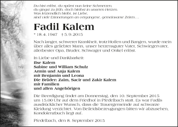 Traueranzeige von Fadil Kalem 