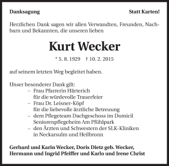 Traueranzeige von Kurt Wecker 