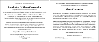 Traueranzeige von Klaus Czernuska 