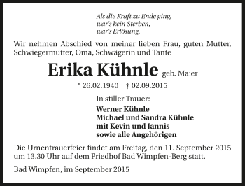 Traueranzeige von Erika Kühnle 