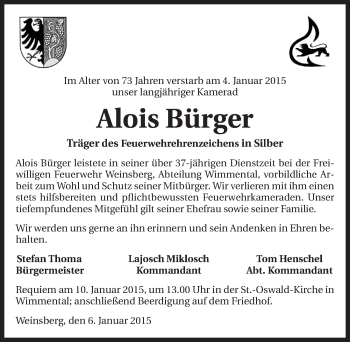 Traueranzeige von Alois Bürger 