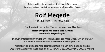 Traueranzeige von Rolf Megerle 