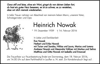 Traueranzeige von Heinrich Nowak 