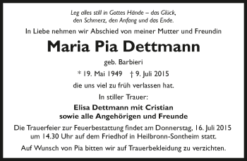 Traueranzeige von Maria Dettmann 