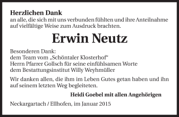 Traueranzeige von Erwin Neutz 