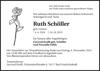 Traueranzeige von Ruth Schöller 