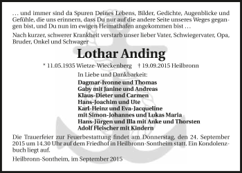 Traueranzeige von Lothar Anding 