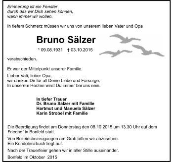 Traueranzeige von Bruno Sälzer 