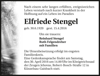 Traueranzeige von Elfriede Stengel 