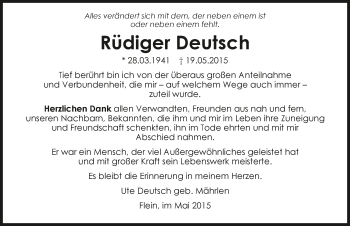 Traueranzeige von Rüdiger Deutsch 