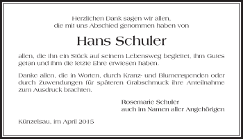 Traueranzeige von Hans Schuler 