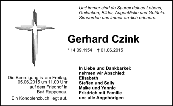 Traueranzeige von Gerhard Czink 