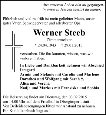 Traueranzeige von Werner Steeb 