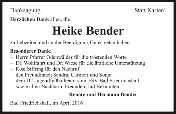 Traueranzeige von Heike Bender 