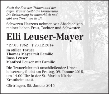 Traueranzeige von Elli Leuser-Mayer 