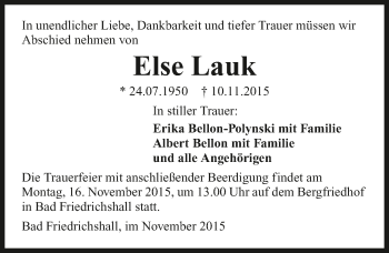 Traueranzeige von Else Lauk 