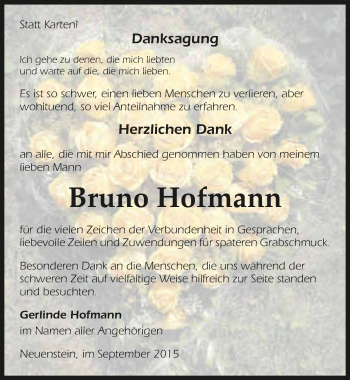 Traueranzeige von Bruno Hofmann 