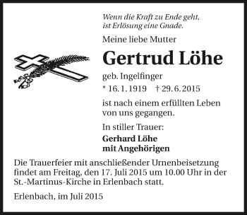 Traueranzeige von Gertrud Löhe 