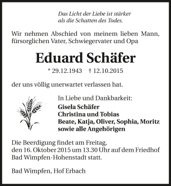 Traueranzeige von Eduard Schäfer 