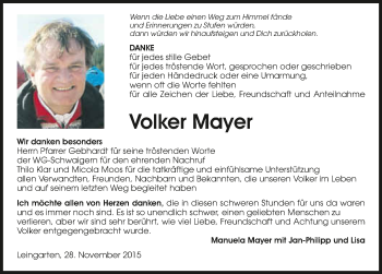 Traueranzeige von Volker Mayer 