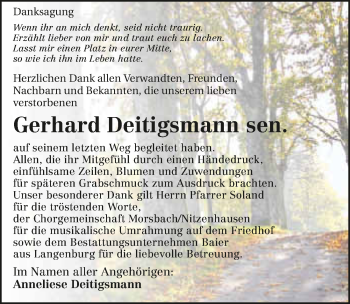 Traueranzeige von Gerhard Deitigsmann 