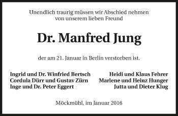 Traueranzeige von Manfred Jung 