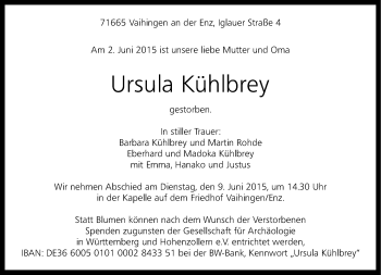 Traueranzeige von Ursula Kühlbrey 