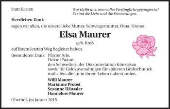 Traueranzeige von Elsa Maurer 