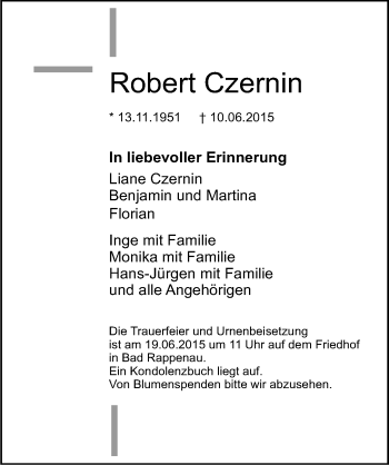 Traueranzeige von Robert Czernin 