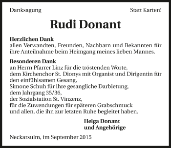 Traueranzeige von Rudi Donant 