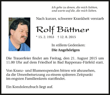 Traueranzeige von Rolf Büttner 